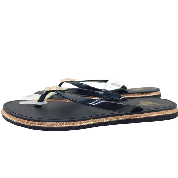 Aloha Island Women's Black and Gold Glitter Rhinestone Seahorse Flip Flops - Picture 4 of 7